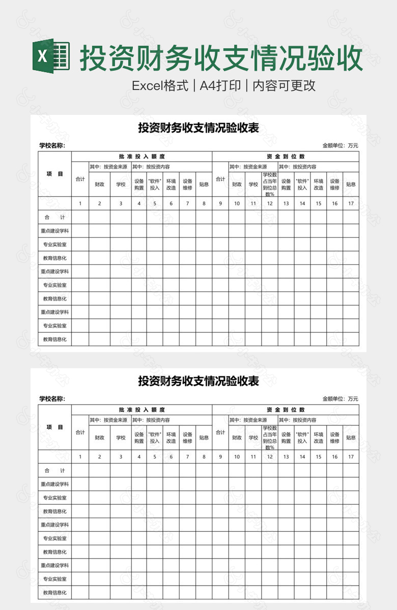 投资财务收支情况验收表