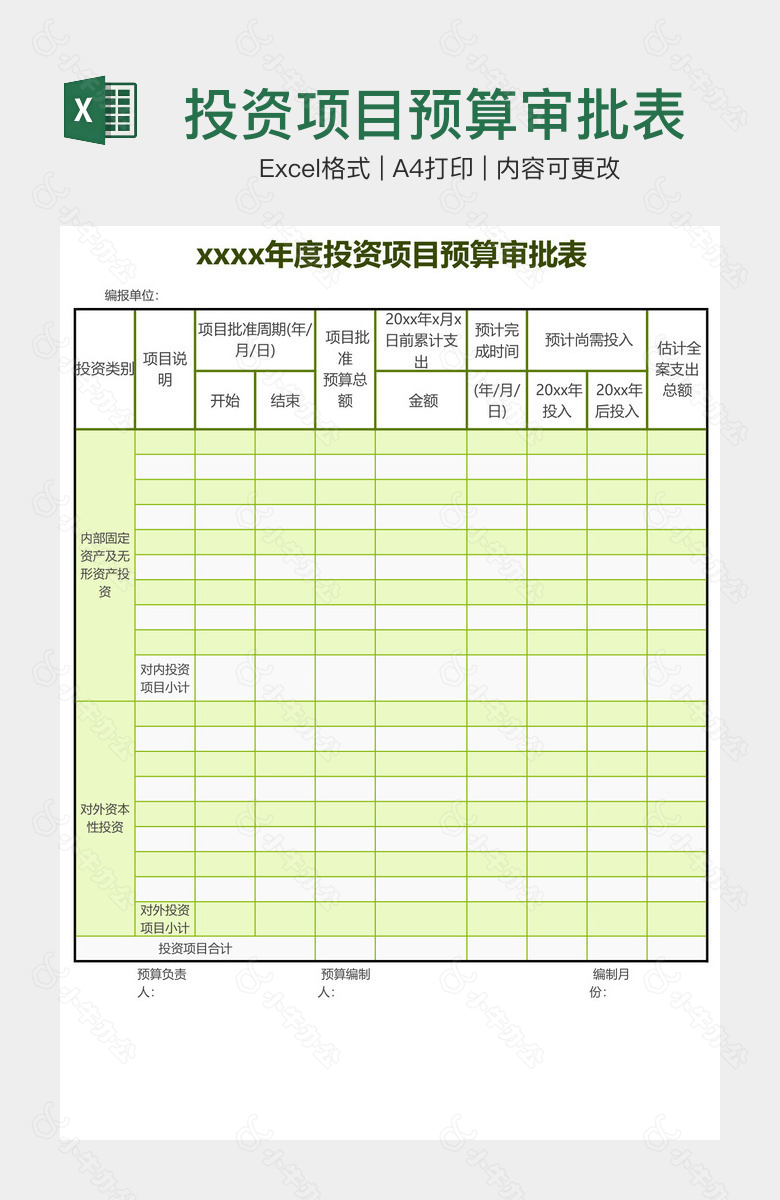 投资项目预算审批表