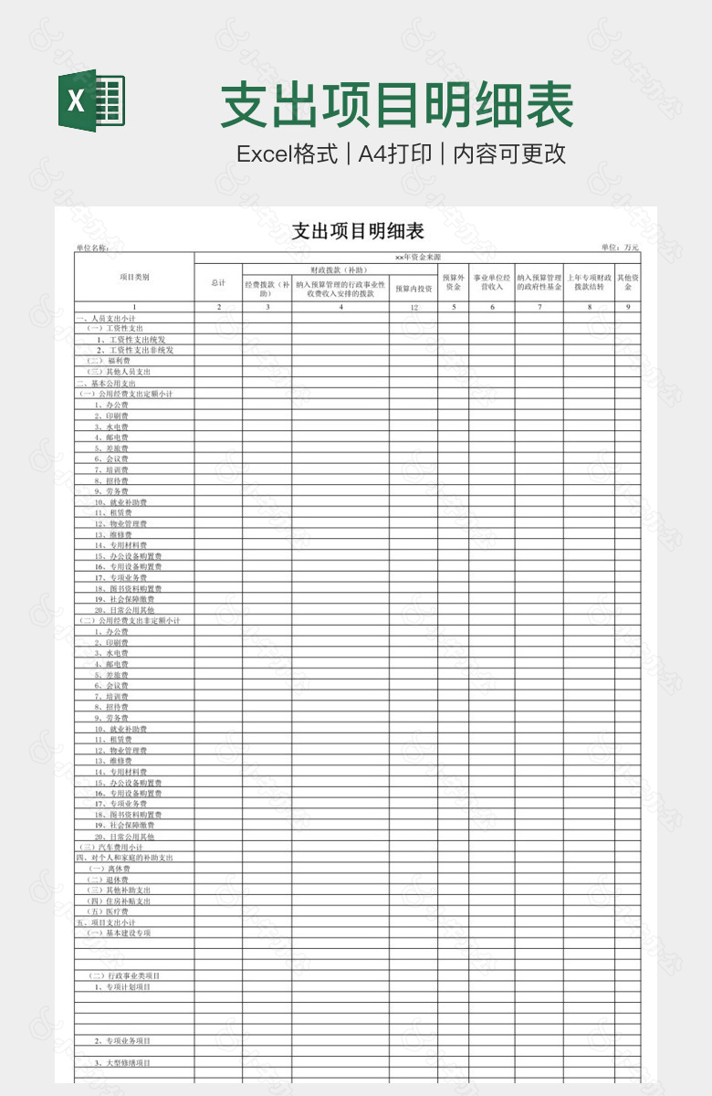 支出项目明细表