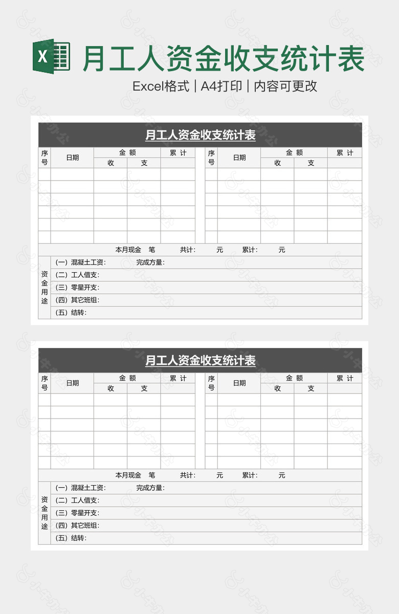 月工人资金收支统计表