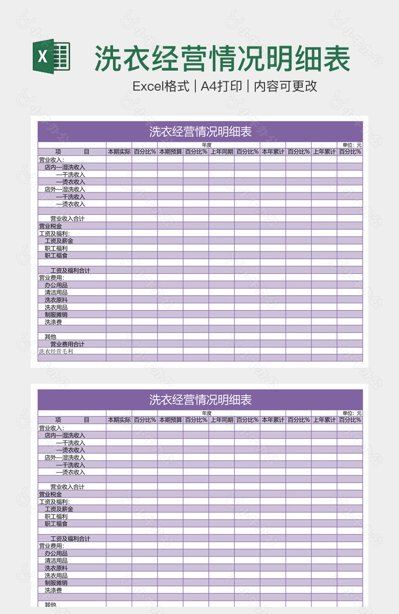 洗衣经营情况明细表