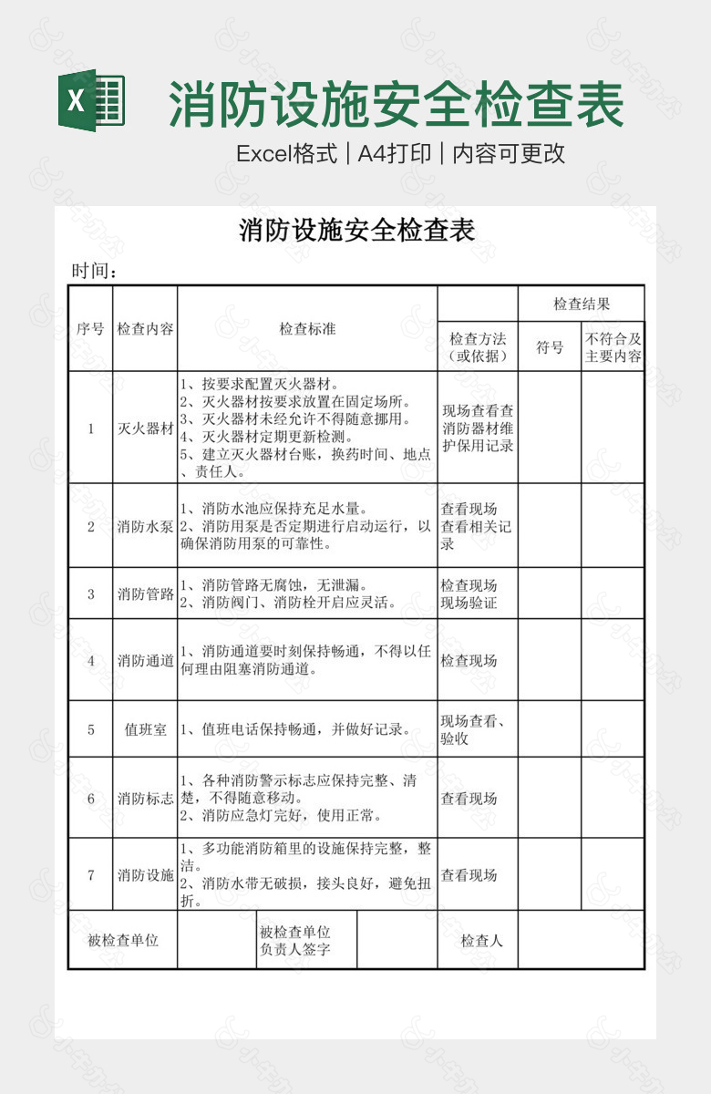 消防设施安全检查表