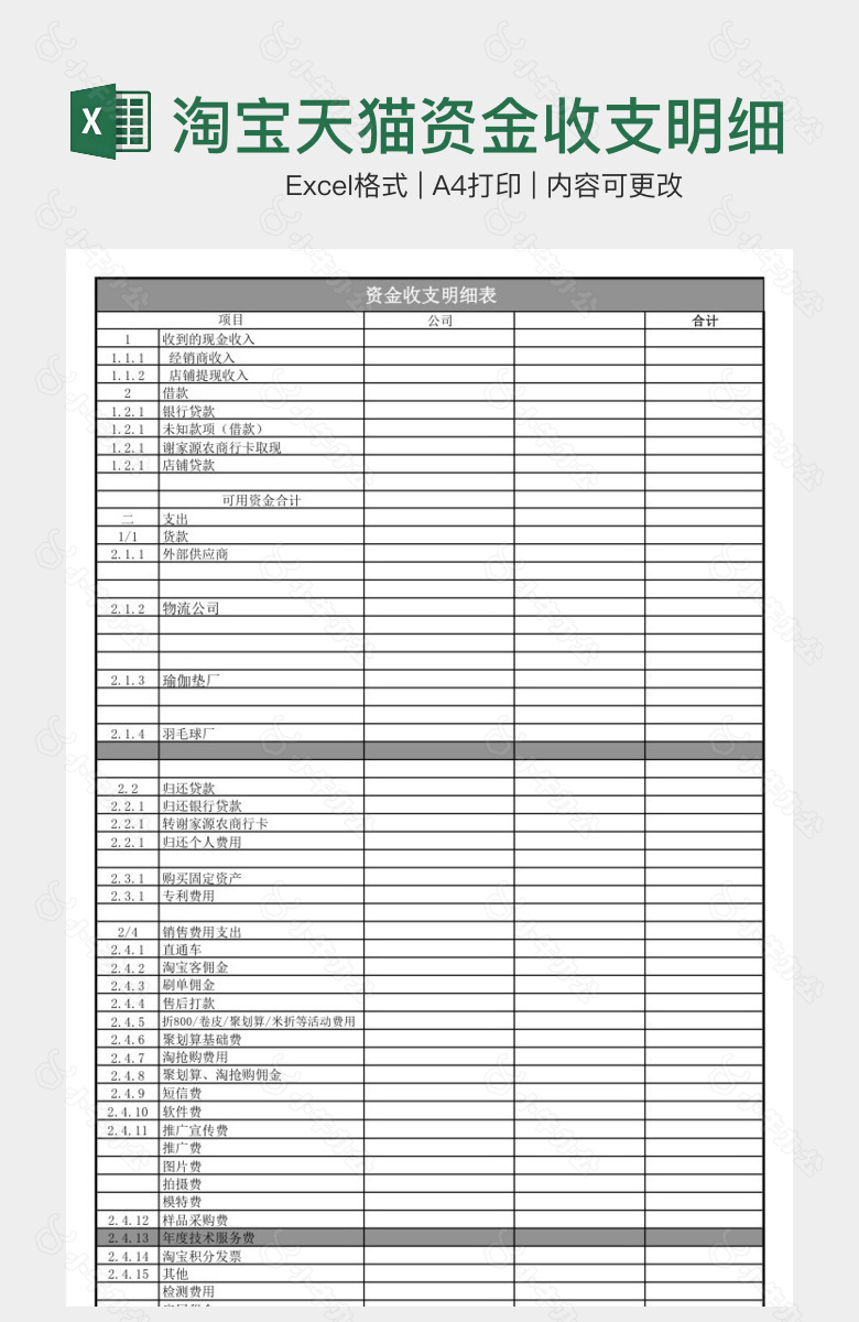 淘宝天猫资金收支明细表