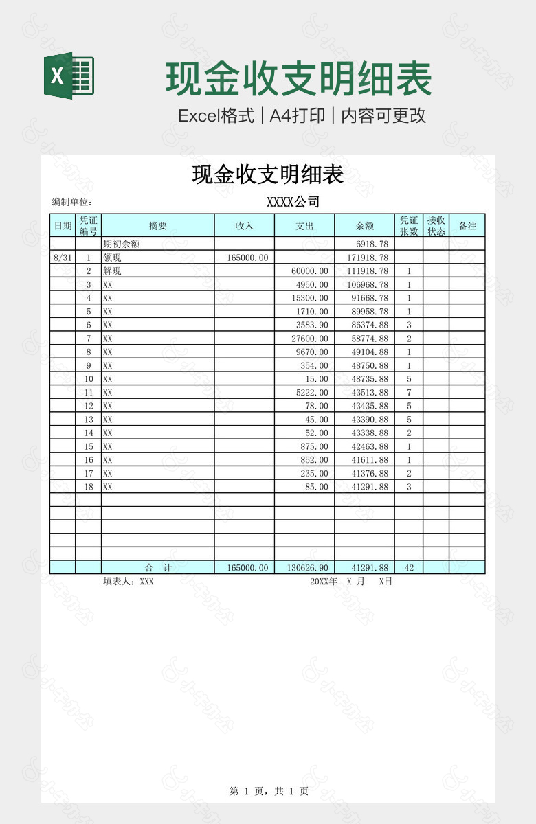 现金收支明细表