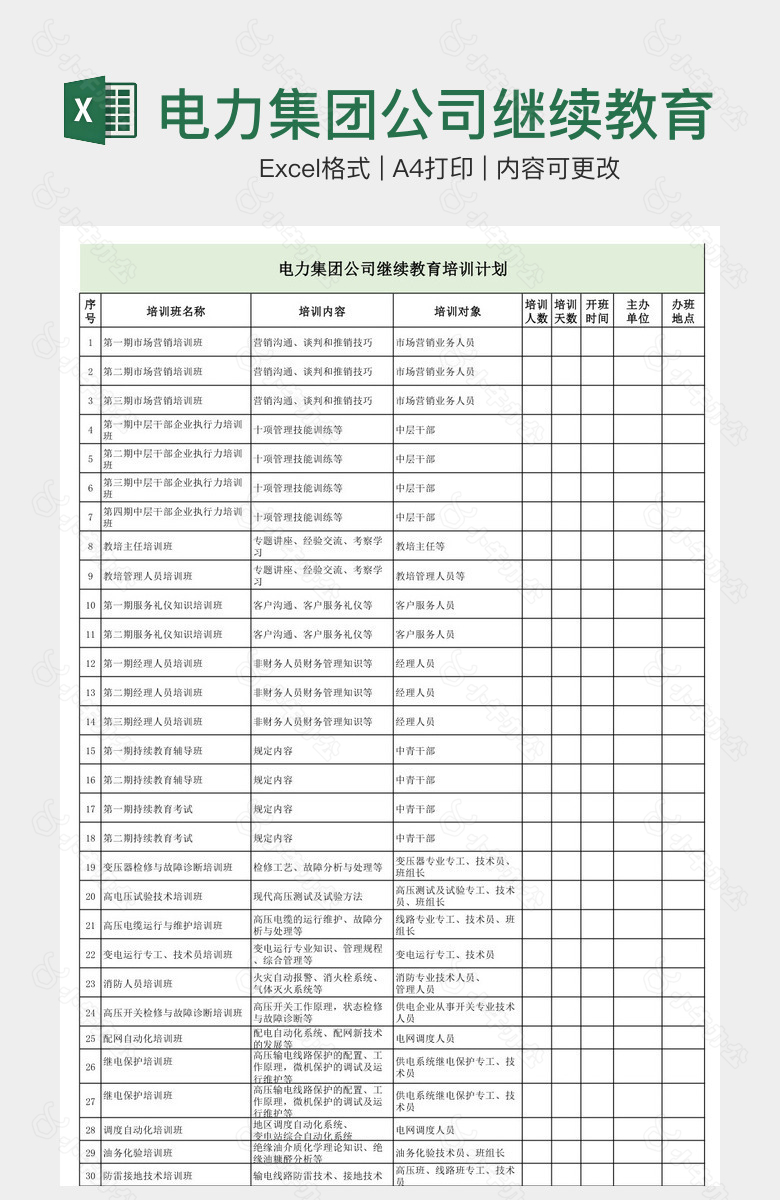 电力集团公司继续教育培训计划