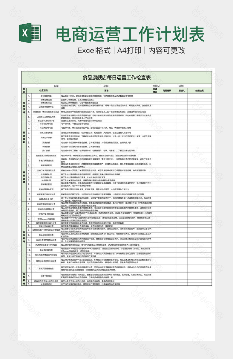 电商运营工作计划表