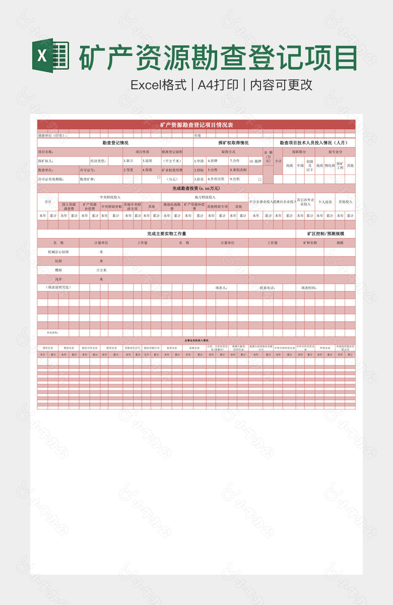 矿产资源勘查登记项目情况表