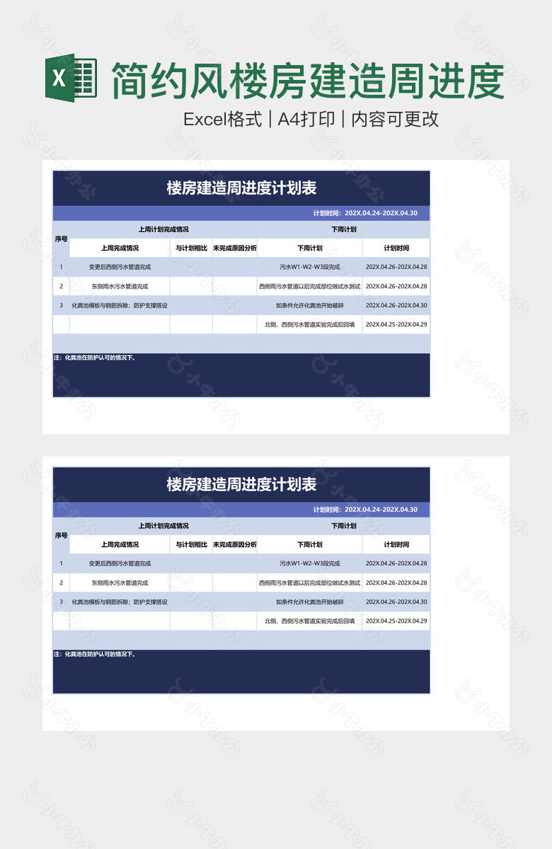 简约风楼房建造周进度计划表