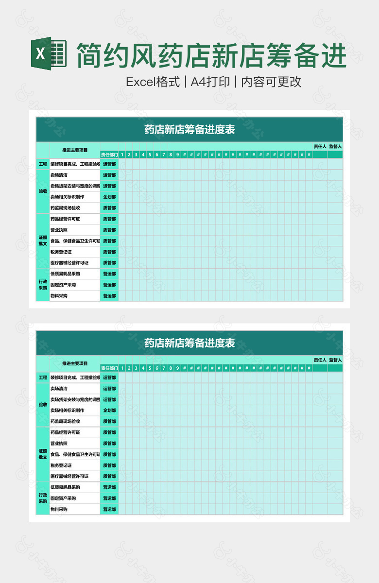 简约风药店新店筹备进度表