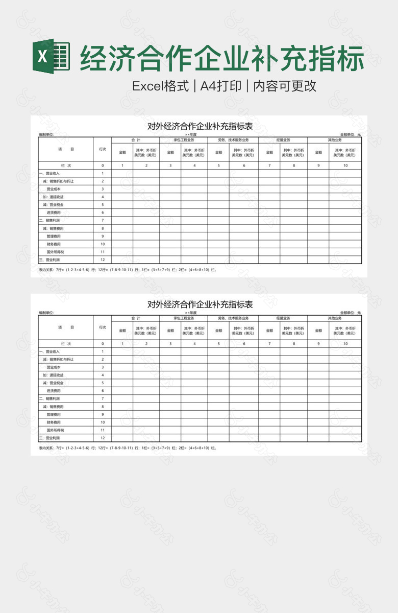 经济合作企业补充指标表