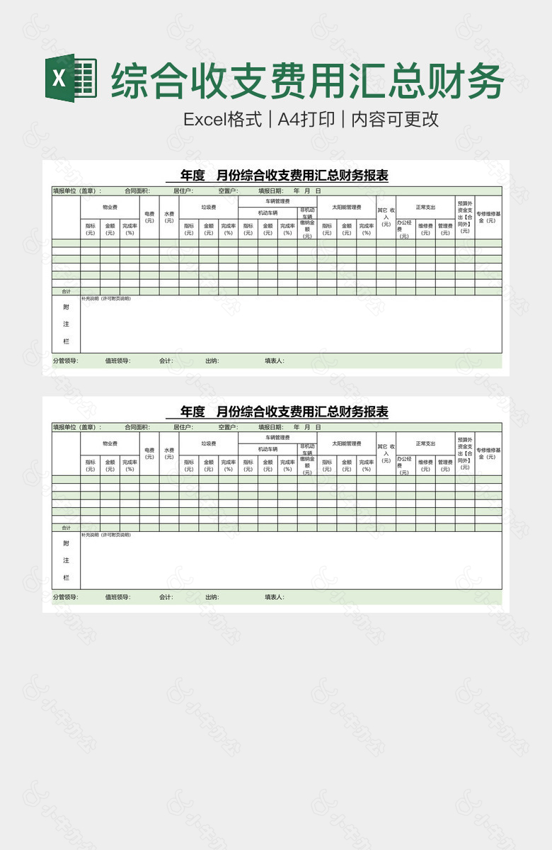 综合收支费用汇总财务报表