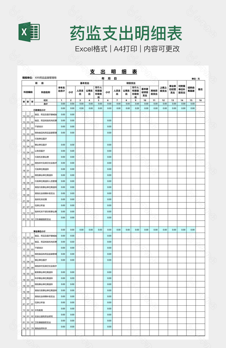 药监支出明细表