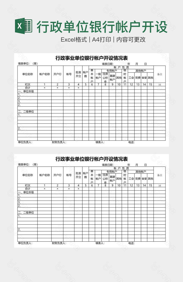行政单位银行帐户开设情况表