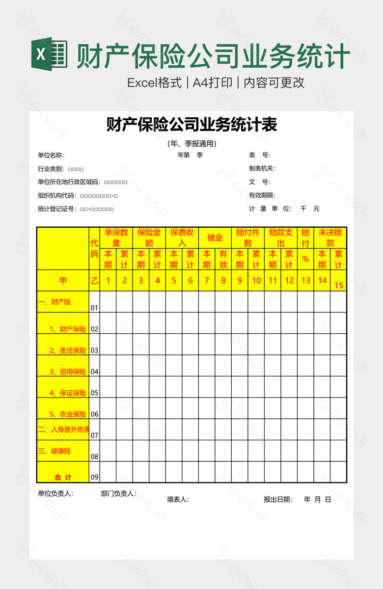 财产保险公司业务统计表