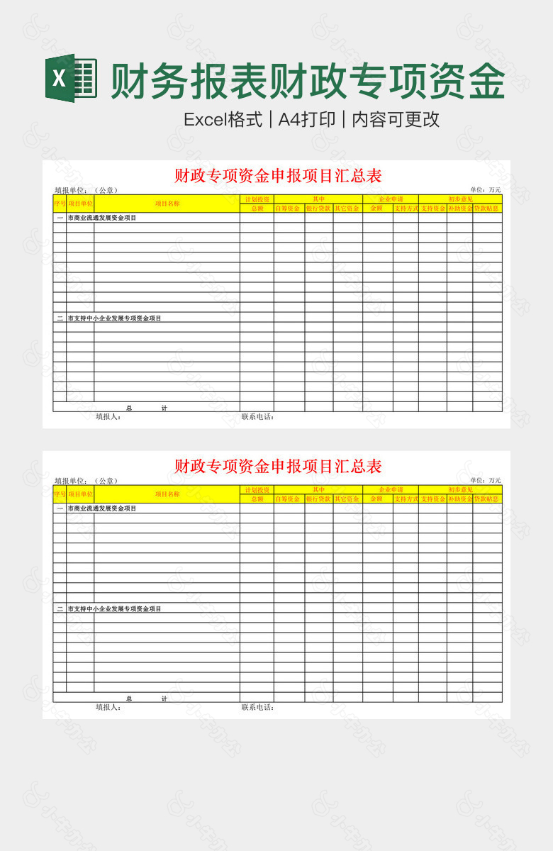 财务报表财政专项资金汇总