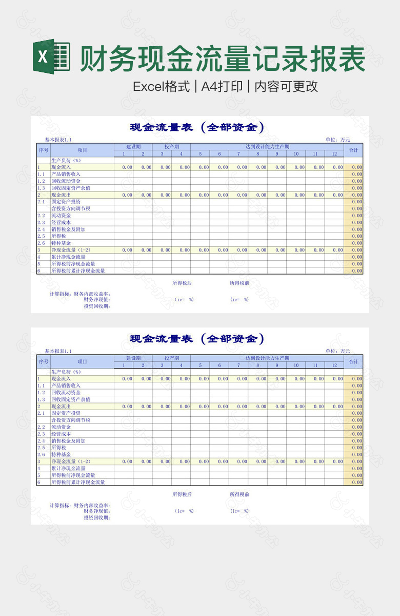 财务现金流量记录报表