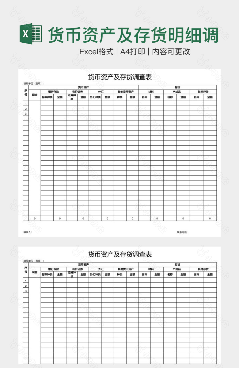 货币资产及存货明细调查表