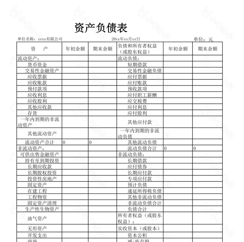 资产负债表利润表空白表no.2