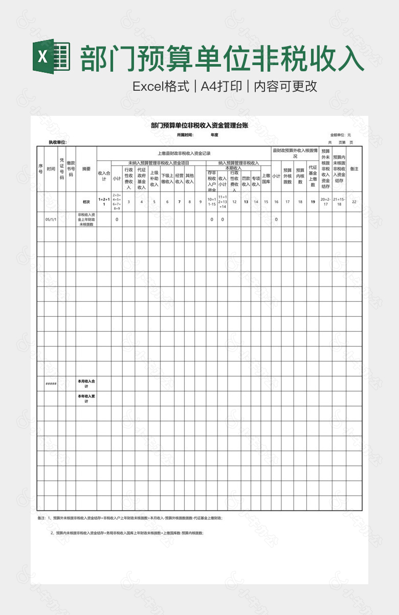 部门预算单位非税收入资金管理台账
