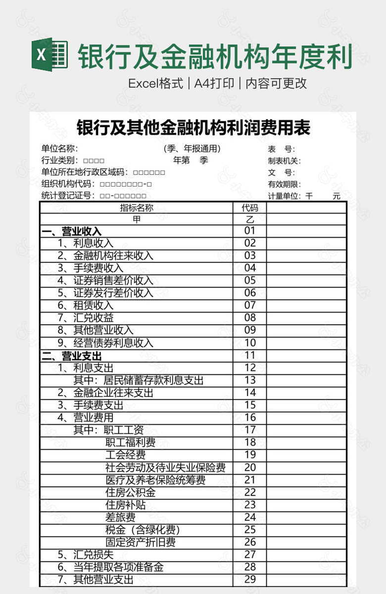 银行及金融机构年度利润费用表