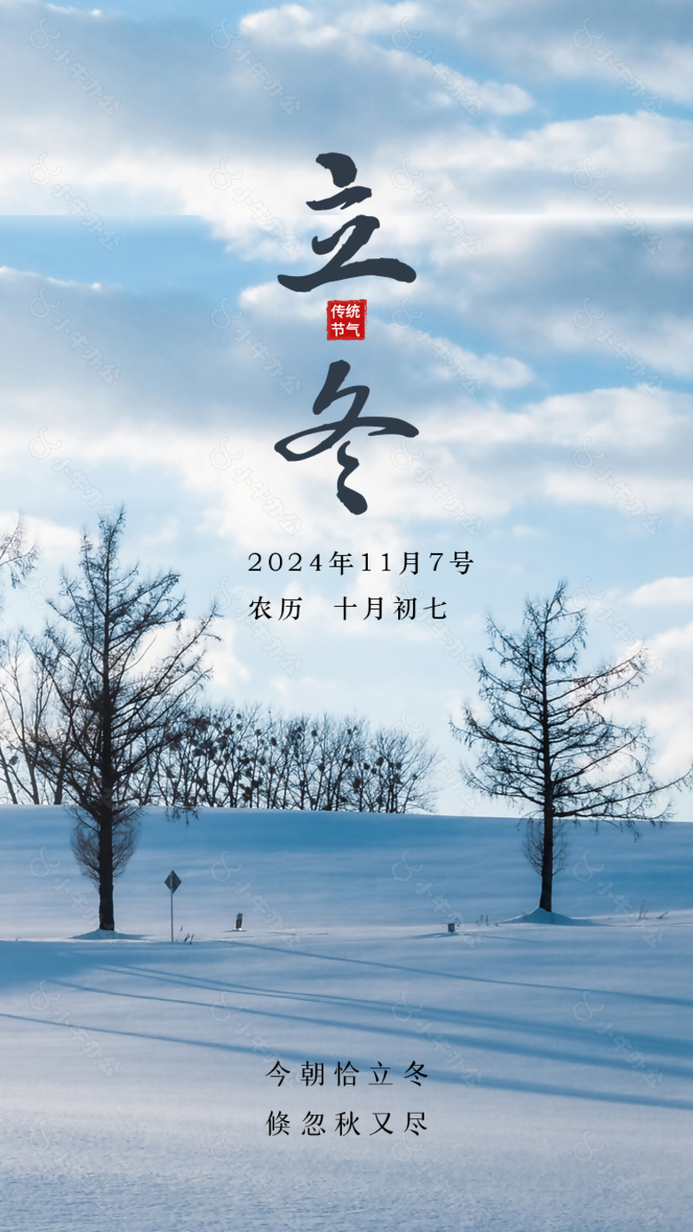 倏忽秋又尽立冬时节唯美雪景海报