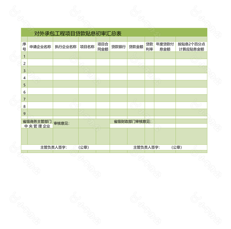 项目贷款贴息初审汇总表no.2