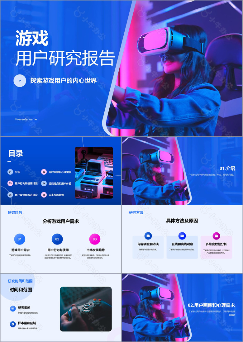 蓝色商务现代游戏用户研究报告PPT模板