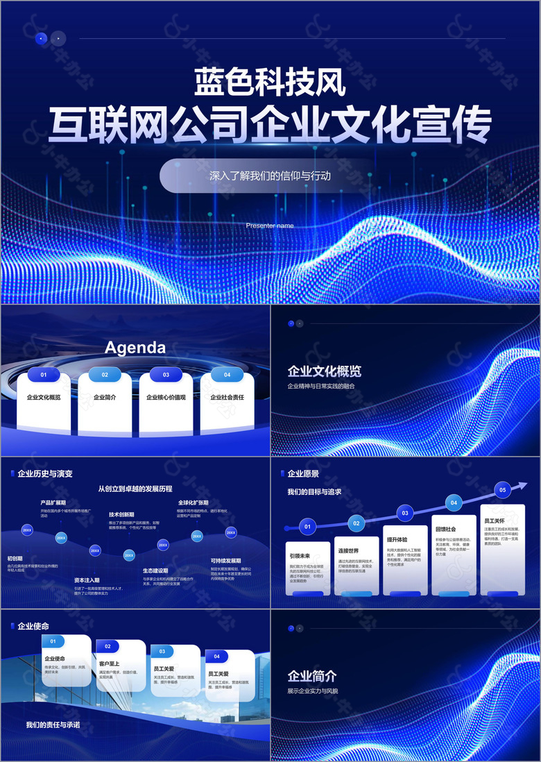 蓝色科技风互联网公司企业文化宣传PPT模板