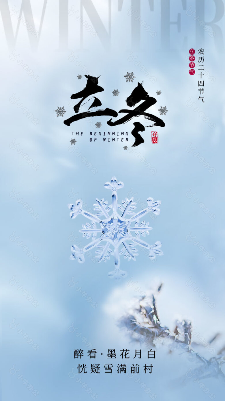 恍疑雪满前村立冬时节唯美简约海报