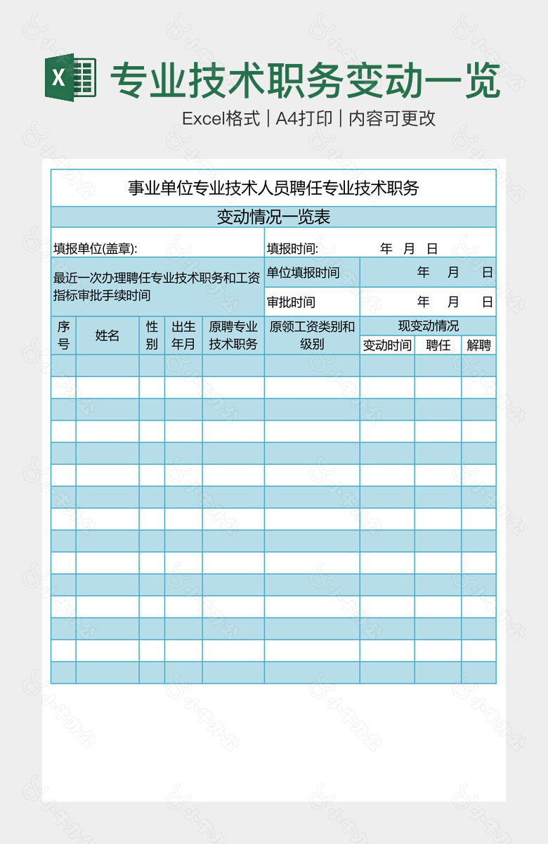 专业技术职务变动一览表