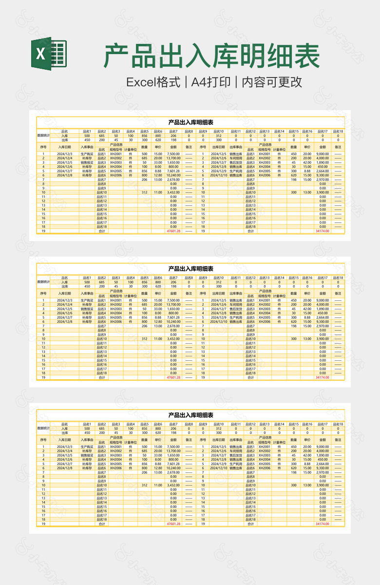 产品出入库明细表