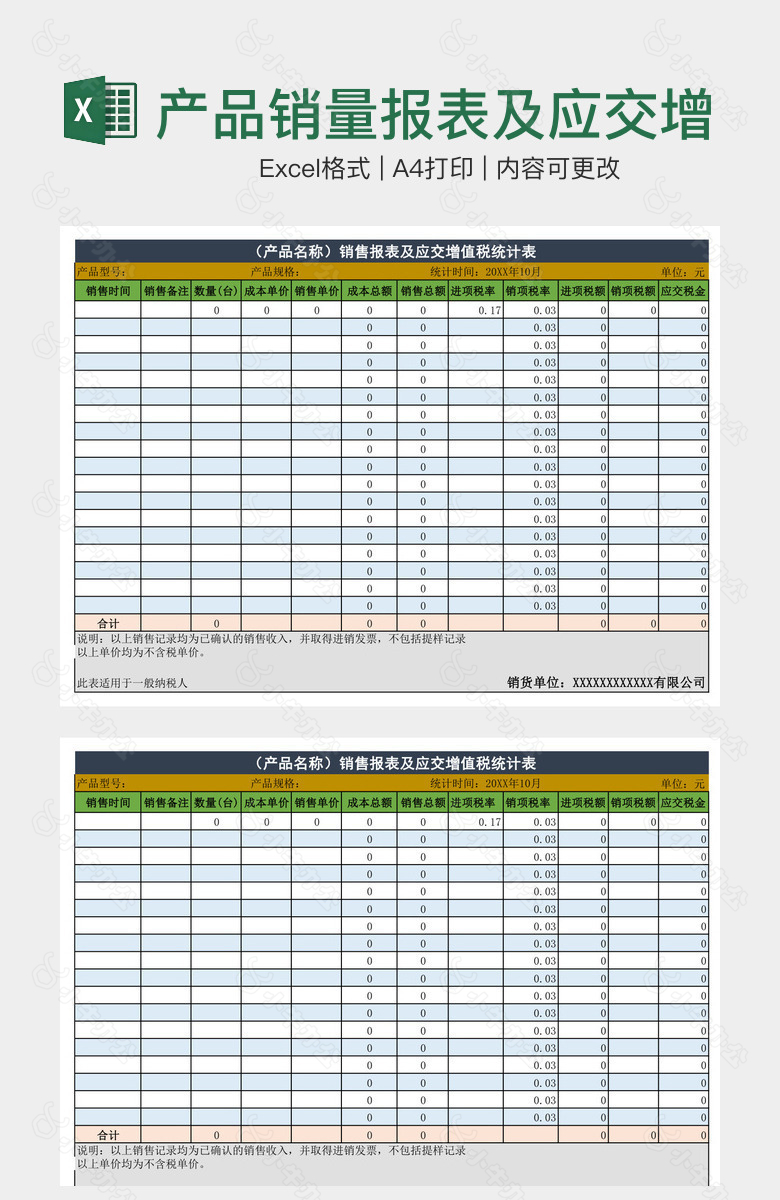 产品销量报表及应交增值税表