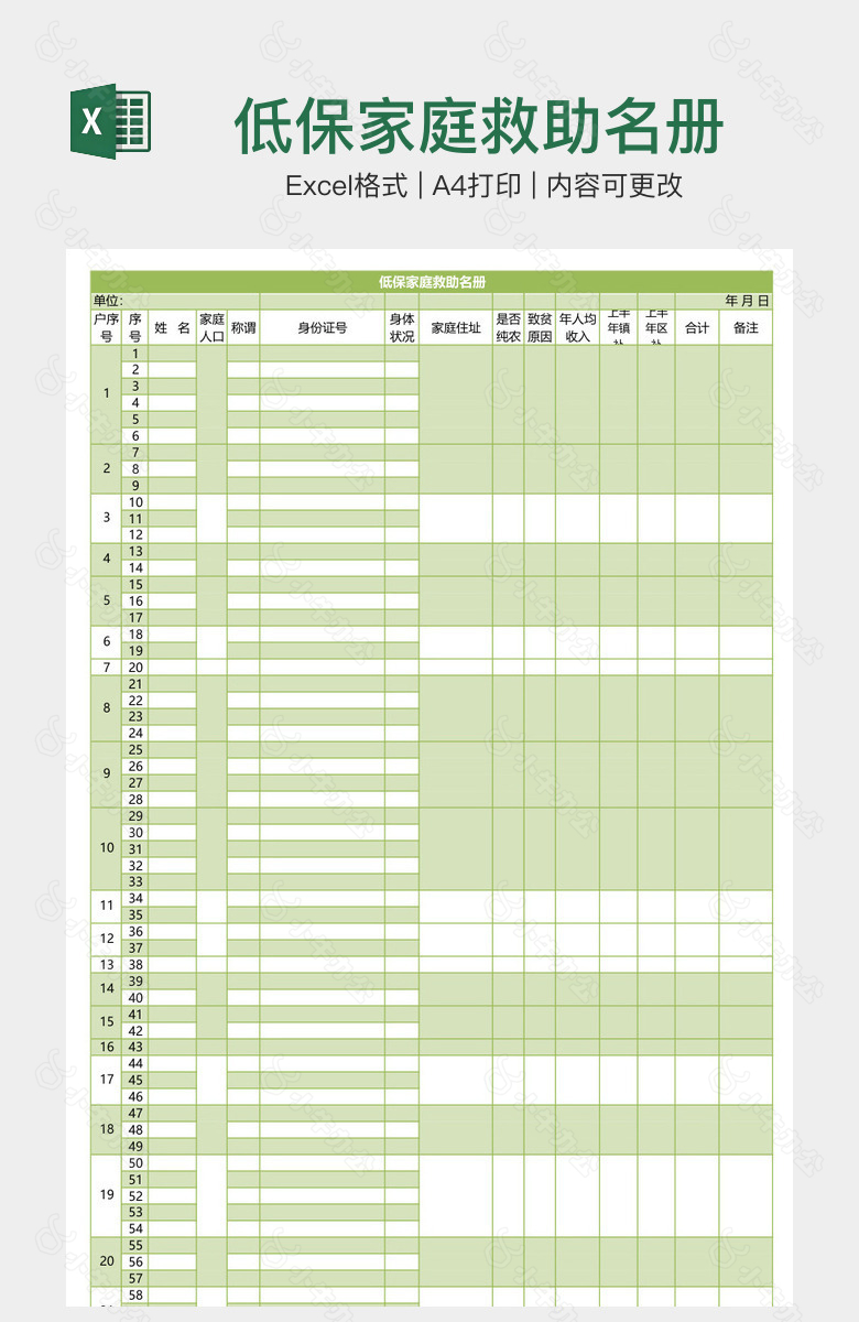 低保家庭救助名册