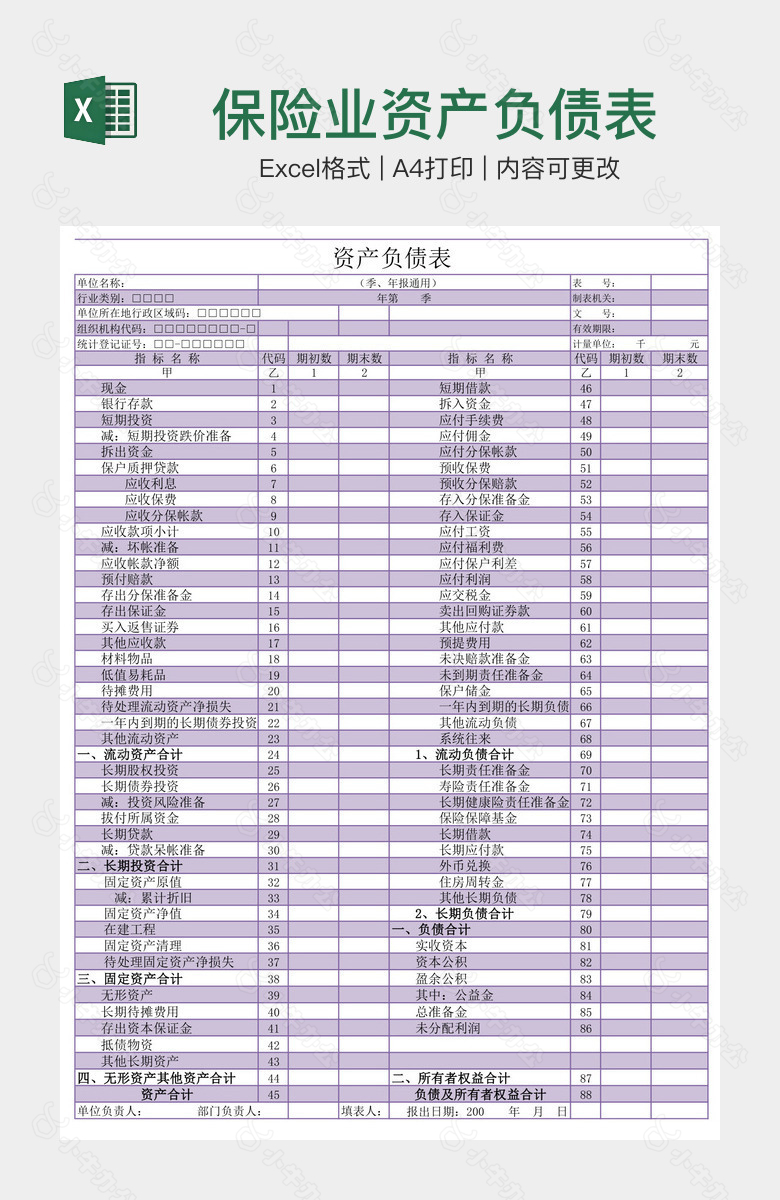 保险业资产负债表