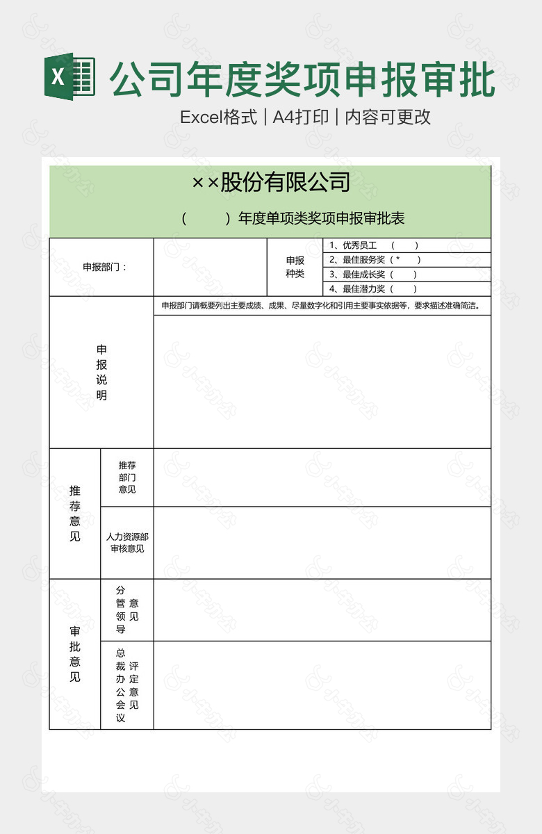 公司年度奖项申报审批表