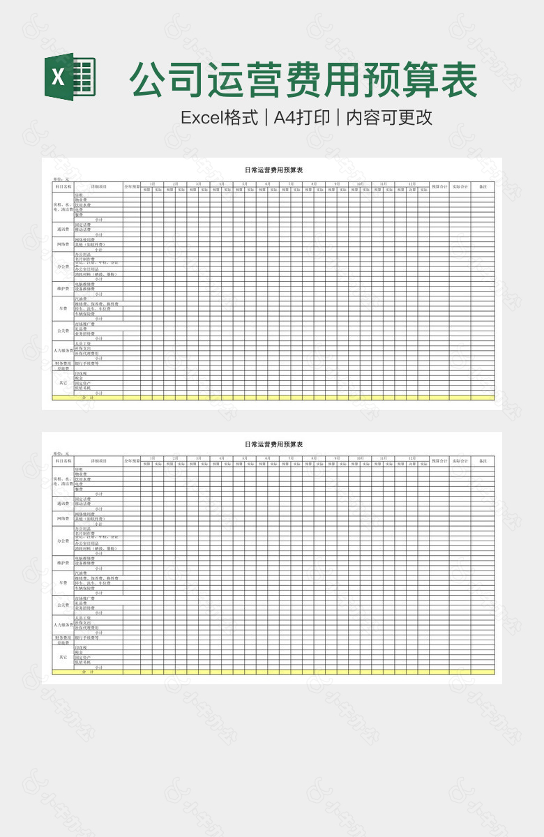 公司运营费用预算表