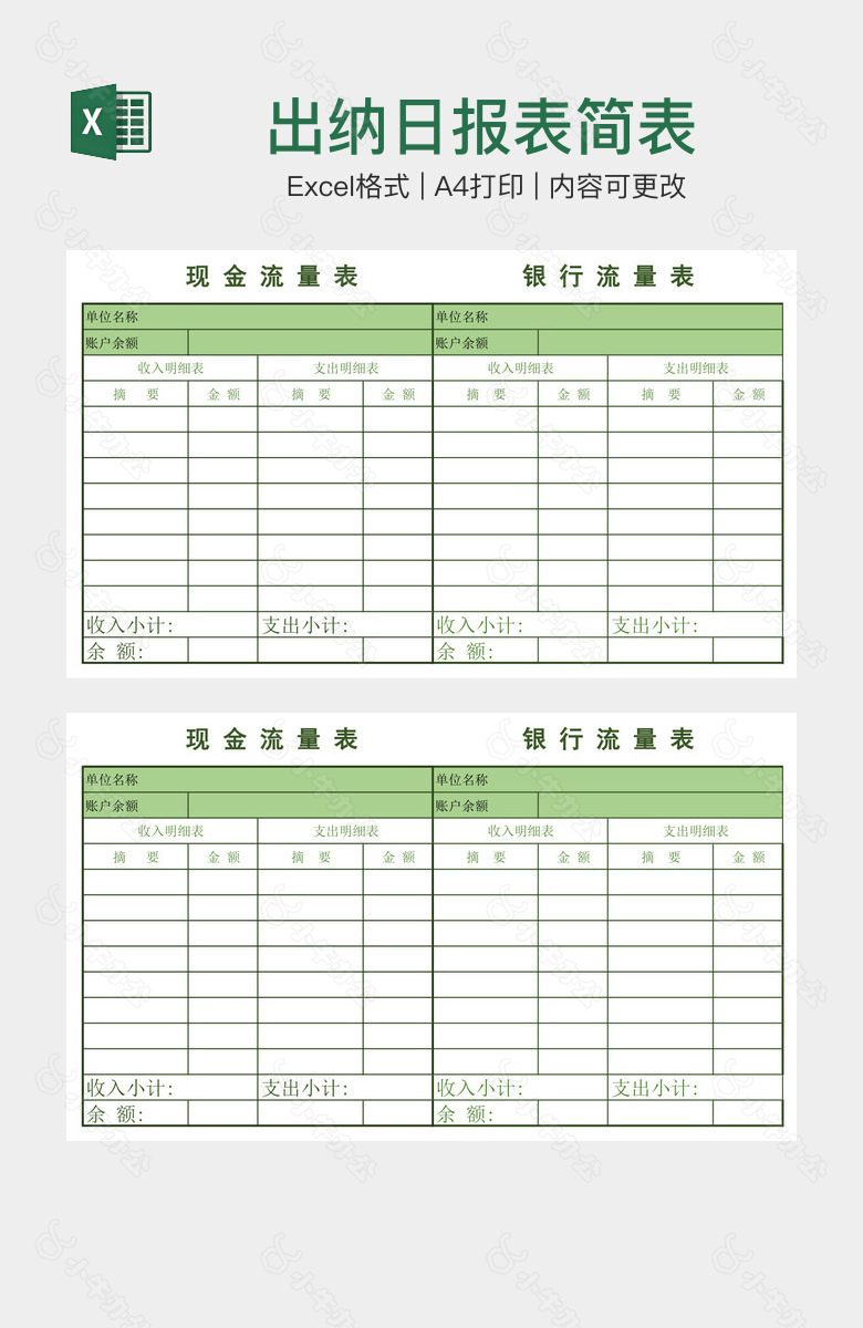 出纳日报表简表