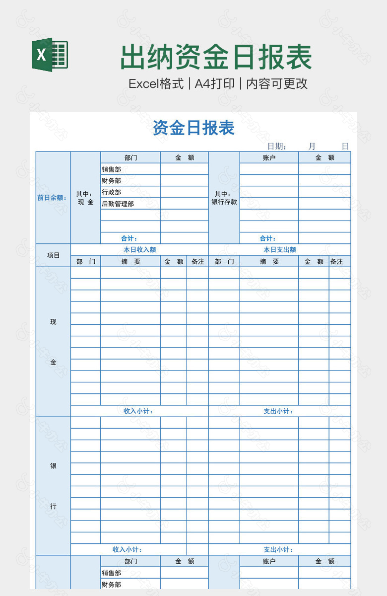 出纳资金日报表