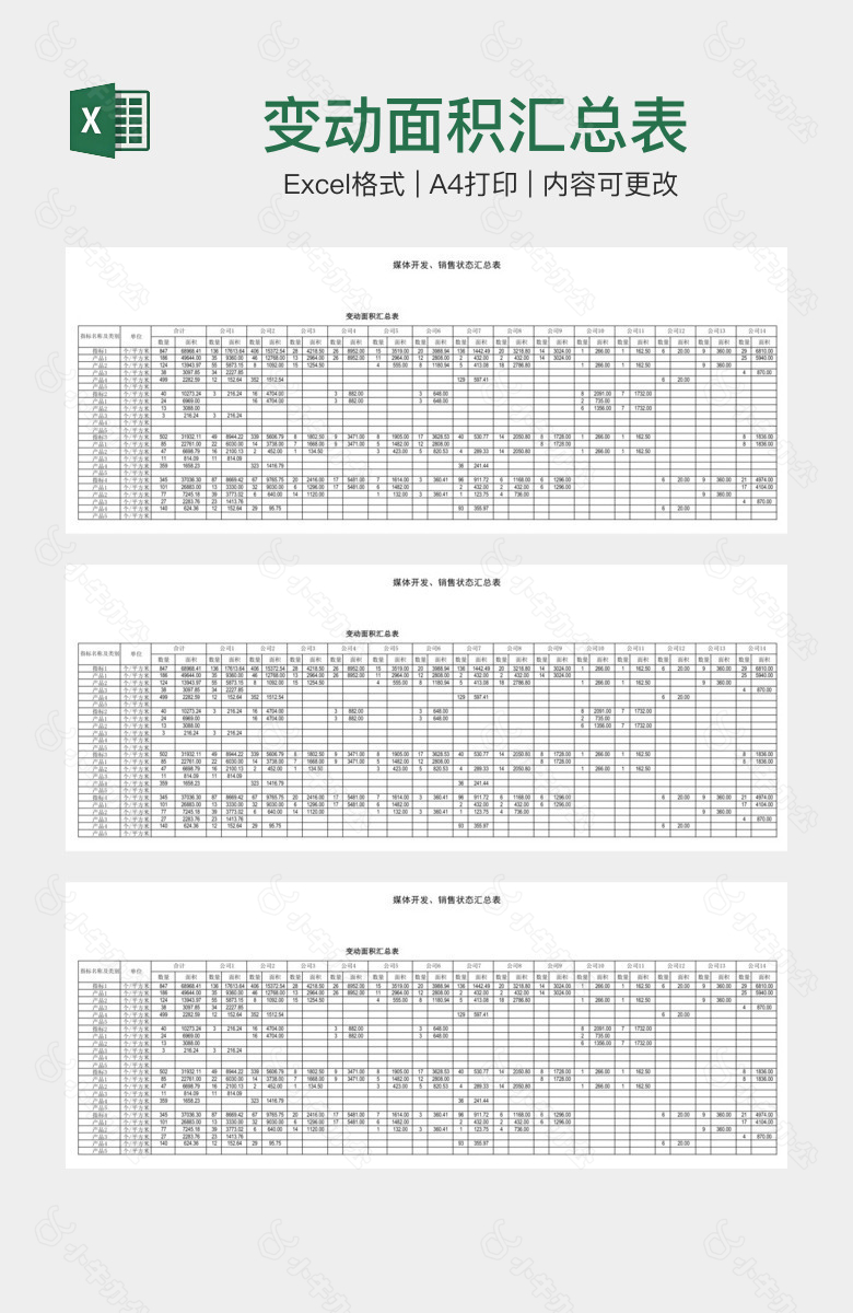 变动面积汇总表