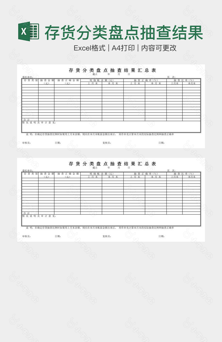 存货分类盘点抽查结果汇总表