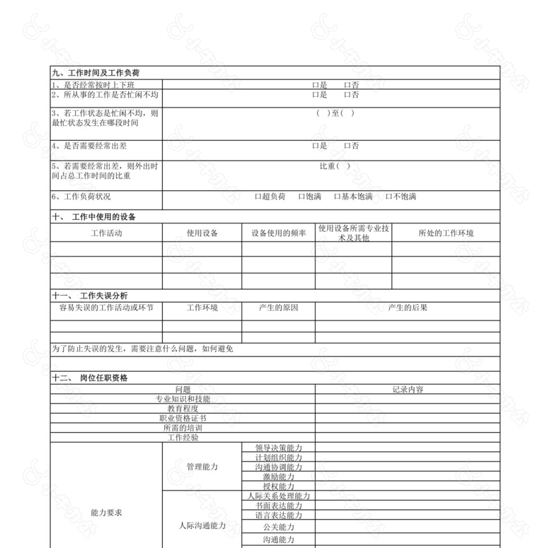 工作分析访谈法调查表no.2