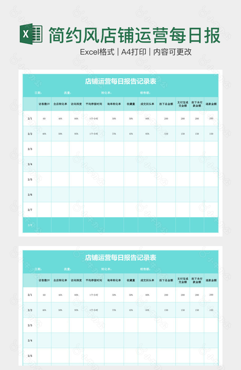 简约风店铺运营每日报告记录表