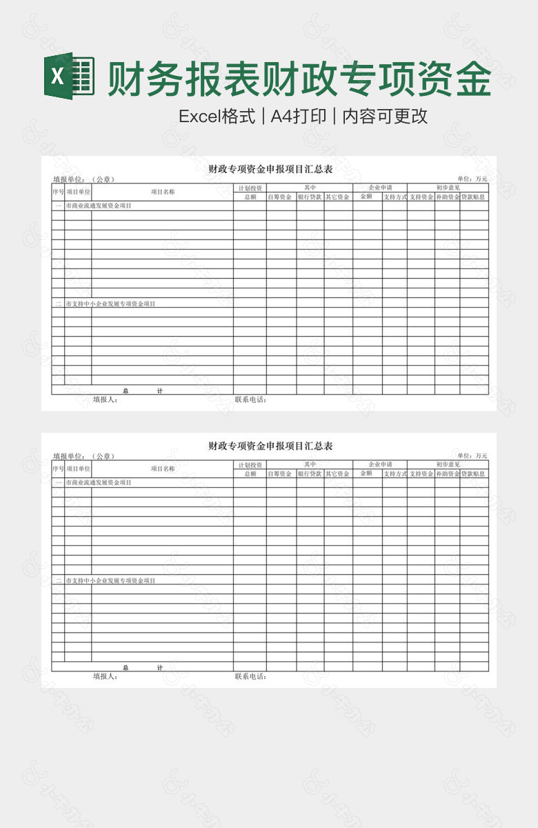 财务报表财政专项资金汇总