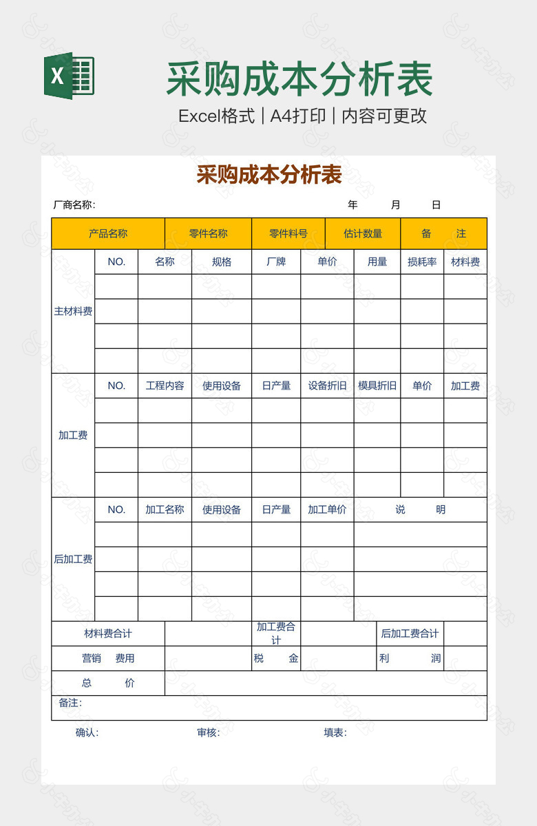 采购成本分析表