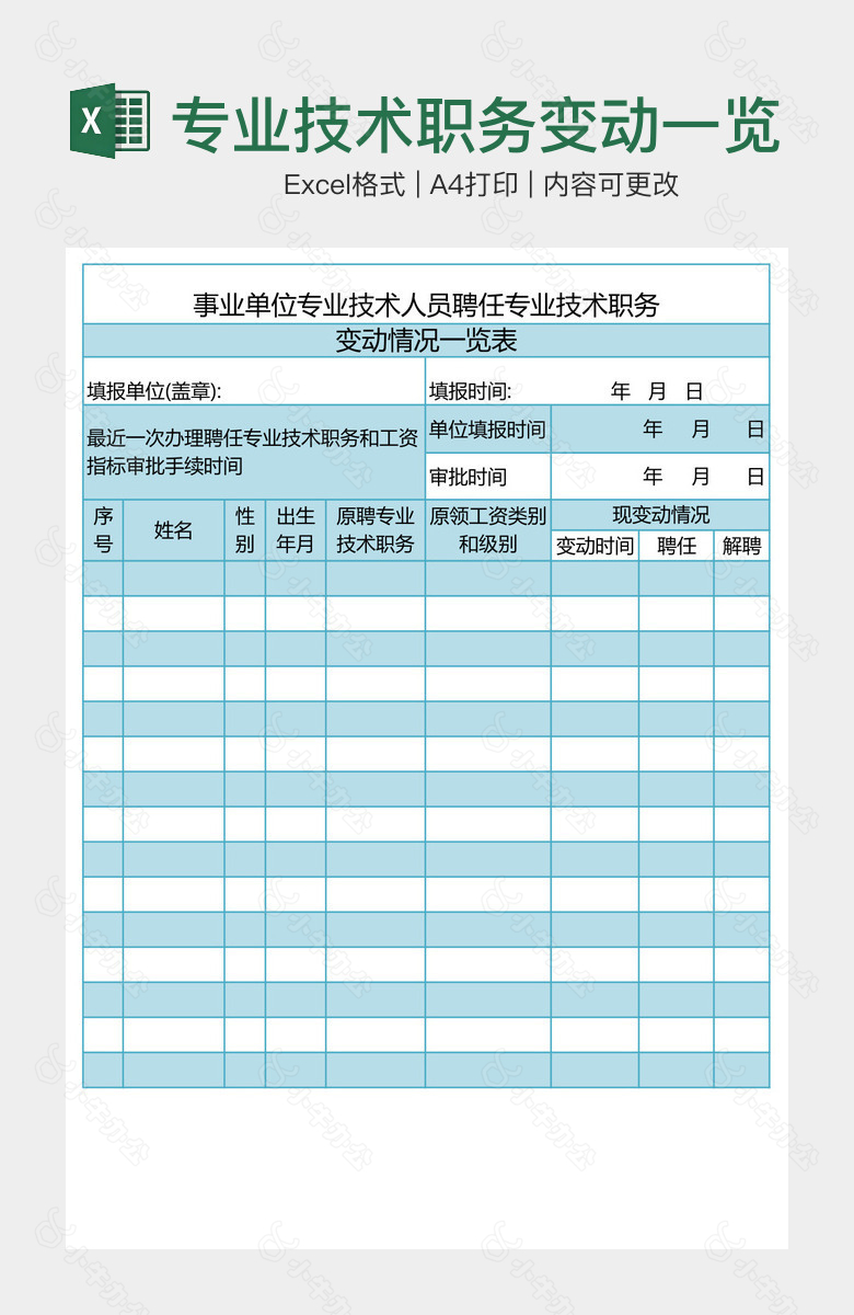 专业技术职务变动一览表