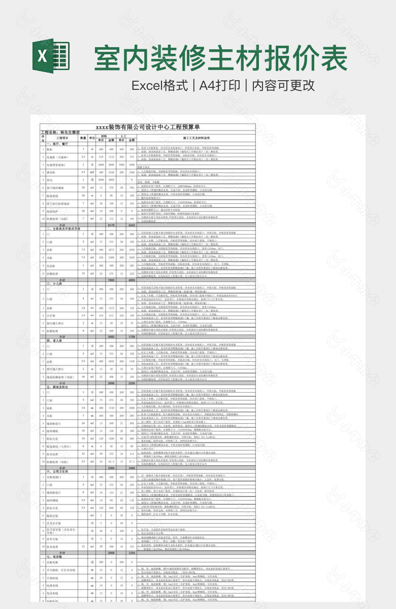 室内装修主材报价表