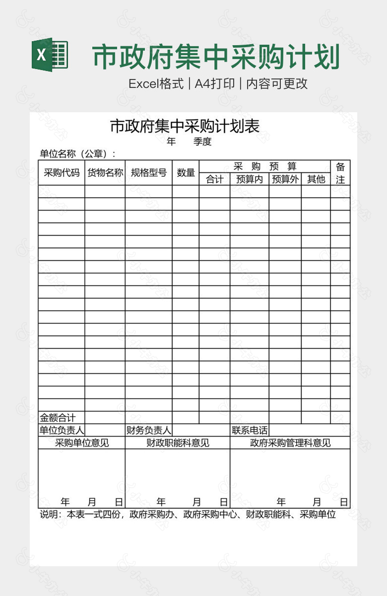 市政府集中采购计划