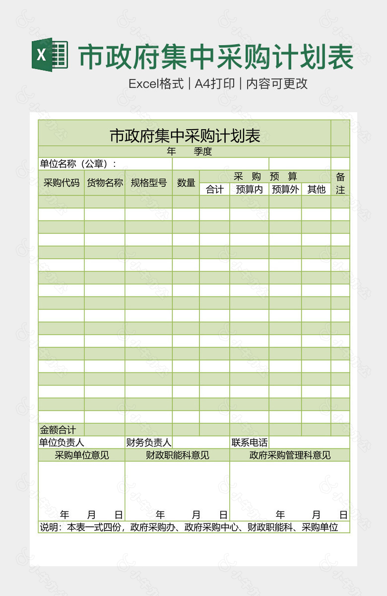 市政府集中采购计划表