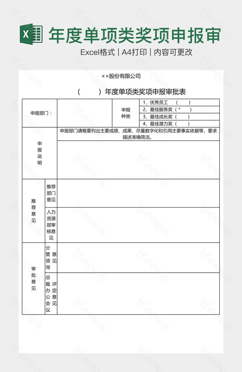 年度单项类奖项申报审批表