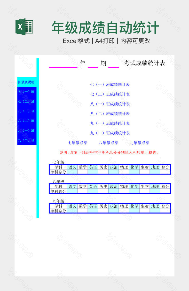 年级成绩自动统计